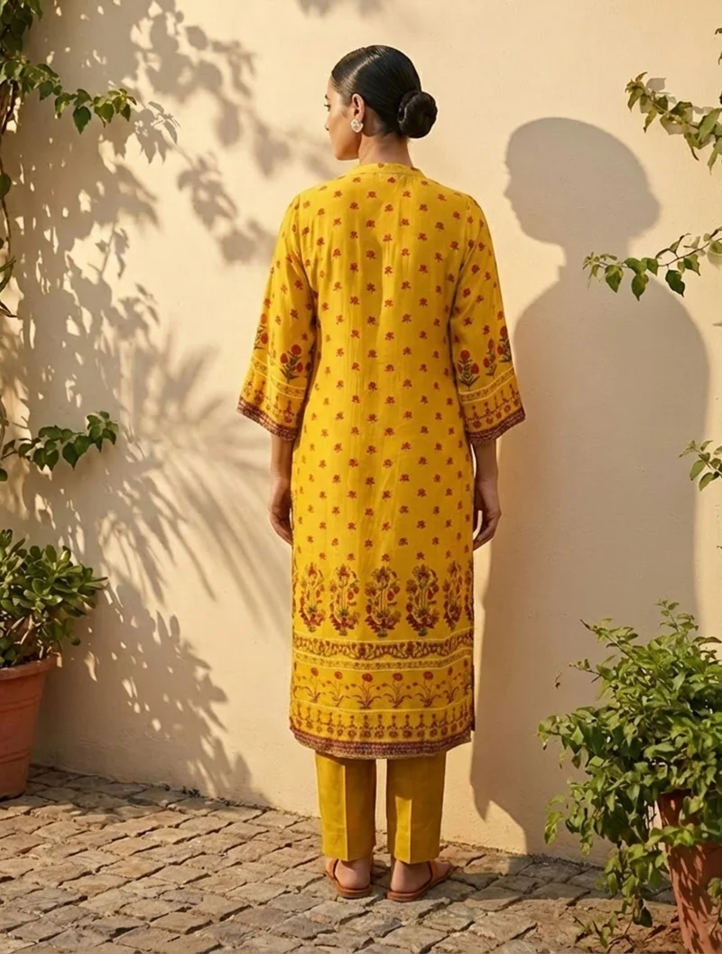 trueBrowns trueBrowns Yellow Floral Print Embroidered Kurta Pant Dupatta Set