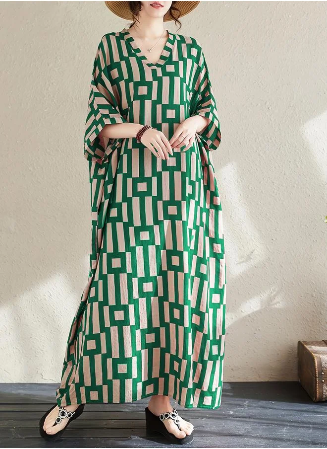 تايك تو Take Two Women Geometric Print V Neck Short Sleeve Kaftan