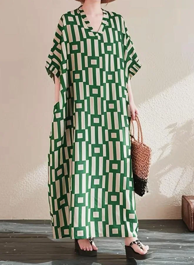 Take Two Take Two Women Geometric Print V Neck Short Sleeve Kaftan