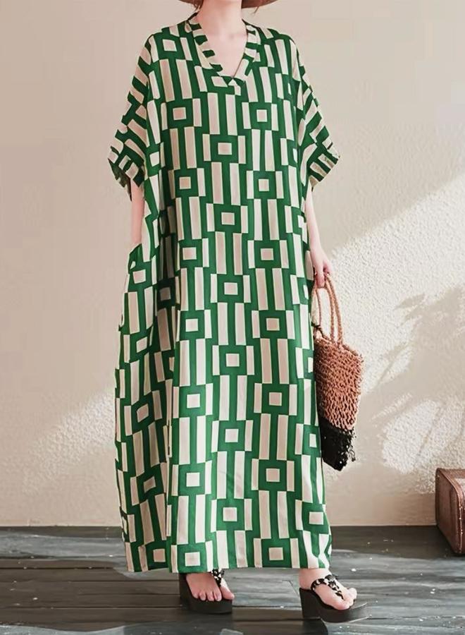 Take Two Take Two Women Geometric Print V Neck Short Sleeve Kaftan - Image 4