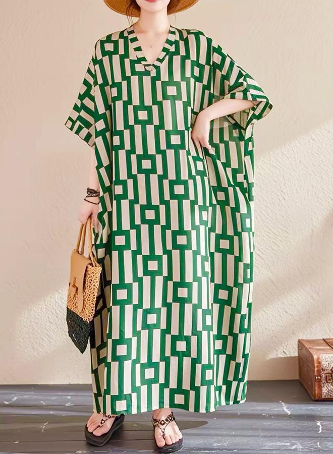 Take Two Take Two Women Geometric Print V Neck Short Sleeve Kaftan - Image 3