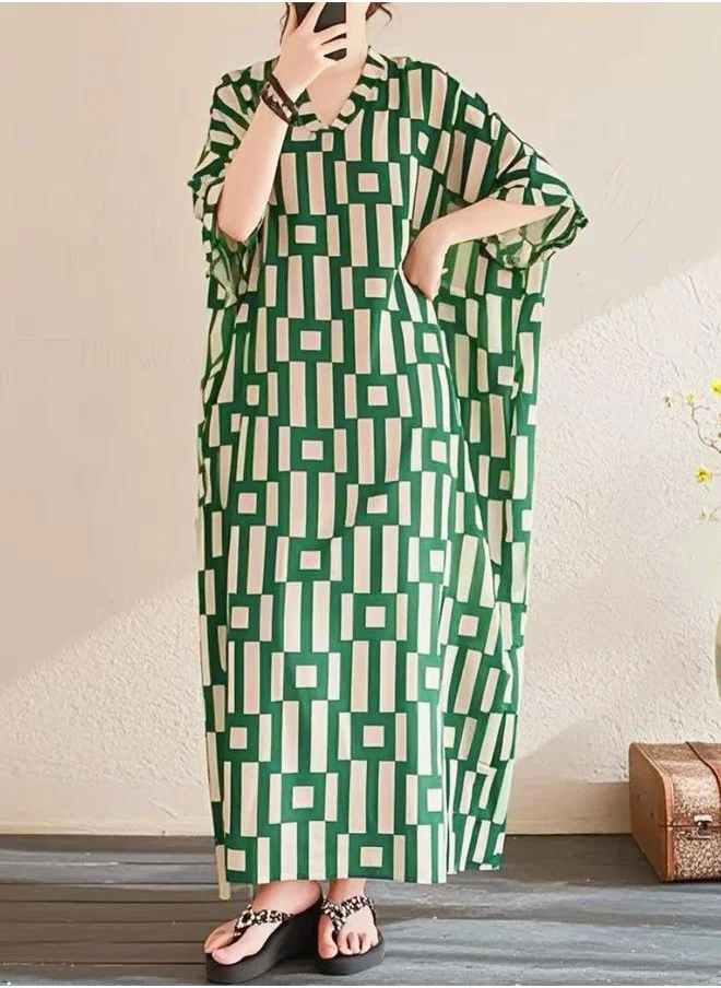 تايك تو Take Two Women Geometric Print V Neck Short Sleeve Kaftan