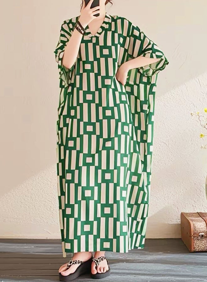 Take Two Women Geometric Print V Neck Short Sleeve Kaftan - Image 2