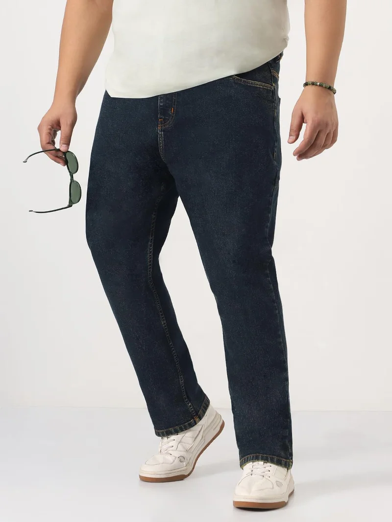 Urbano Fashion Urbano Plus Men's Dark Blue Straight Fit Heavy Washed Jeans Stretchable
