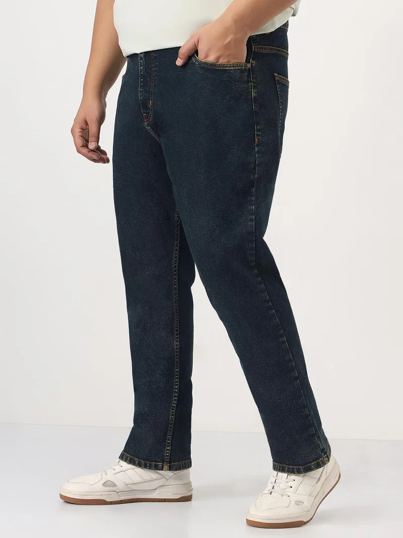 Urbano Fashion Urbano Plus Men's Dark Blue Straight Fit Heavy Washed Jeans Stretchable