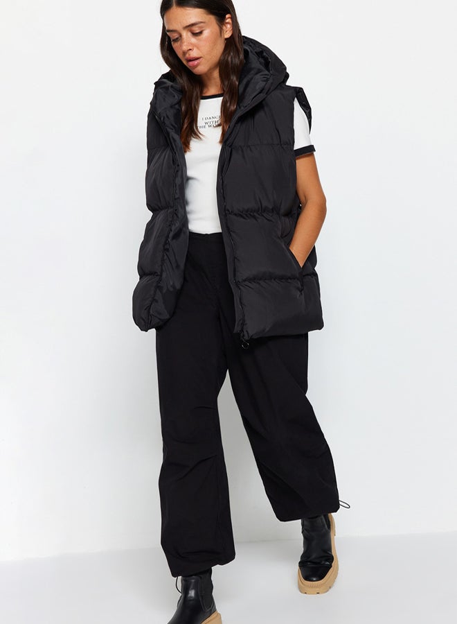 trendyol Black Oversize Hoodie, Water Repellent Inflatable Vest - Image 2