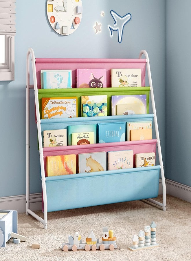 Tatub 4 Tier Kids Bookshelf for Kids Rooms, Metal Children Book Rack Montessori Bookshelf, Toddler Sling Bookrack Display for Nursery, Multicolor - Image 1