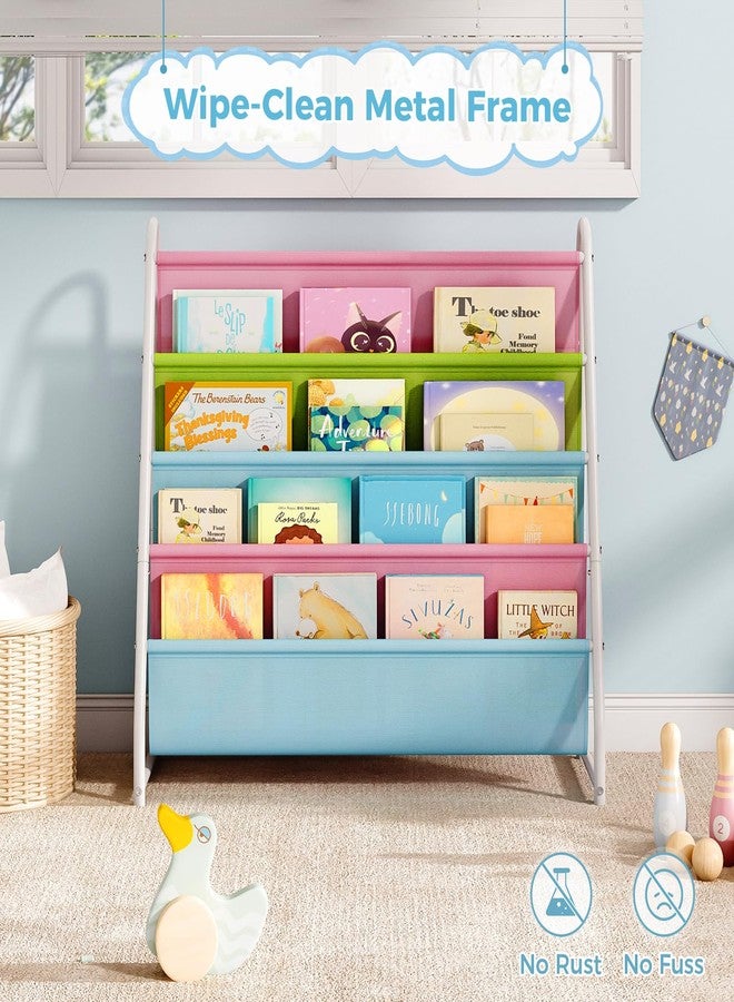 Tatub 4 Tier Kids Bookshelf for Kids Rooms, Metal Children Book Rack Montessori Bookshelf, Toddler Sling Bookrack Display for Nursery, Multicolor - Image 2