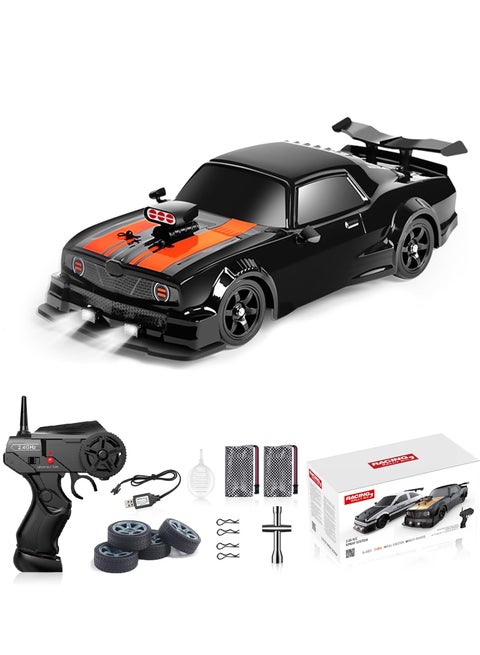 Remote Control Car, 2.4GHz RC Drift Car Vehicles with 2Pcs Rechargeable Batteries, 1:16 Scale 4WD 18KM/H High Speed Model Vehicle, Racing Car Toy with LED Lights and Spray Rubber Tire, Gift for Adults Boys Girls Kids