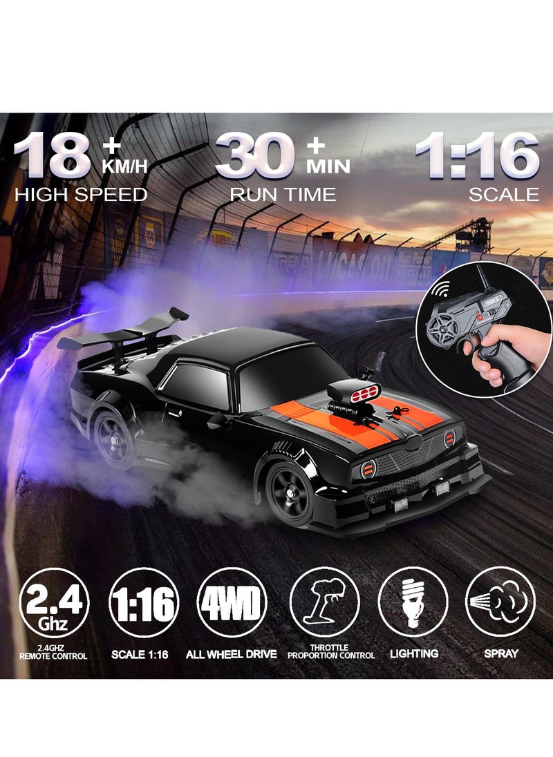 XICEN Remote Control Car, 2.4GHz RC Drift Car Vehicles with 2Pcs Rechargeable Batteries, 1:16 Scale 4WD 18KM/H High Speed Model Vehicle, Racing Car Toy with LED Lights and Spray Rubber Tire, Gift for Adults Boys Girls Kids  - Image 2