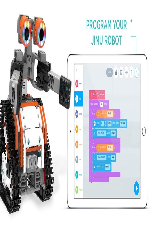 يو بي تيك سلسلة روبوتات UBTECH JIMU Astrobot: مجموعة Cosmos Kit/مجموعة تعليمية STEM للبناء والبرمجة تدعم التطبيق (387 قطعة وموصل)، برتقالي - Image 5