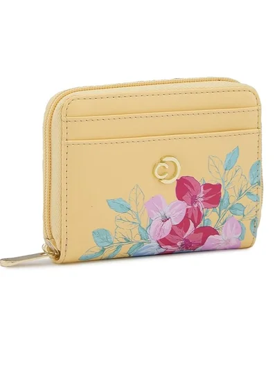 CAPRESE Caprese Shanaya Zip Around Wallet for Women| Small, Yellow | Multiple Card Slots with Stylish Print | Perfect for Carrying Daily Essentials