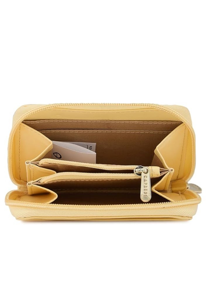 Caprese Shanaya Zip Around Wallet for Women| Small, Yellow | Multiple Card Slots with Stylish Print | Perfect for Carrying Daily Essentials - Image 3