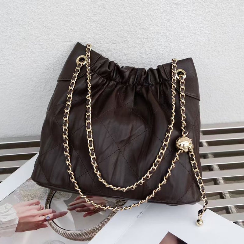 Xiangfeng Quilted Chain Bag 2025 Fashion Large-Capacity Bucket Bag Embroidered Plaid Shoulder Bag - Image 1