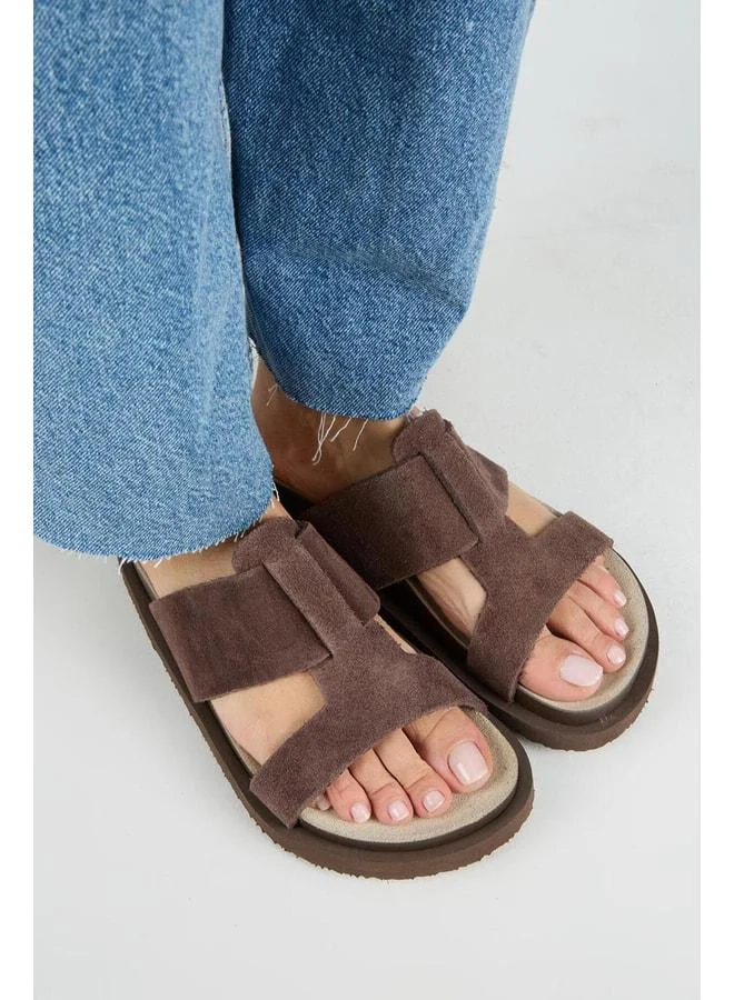 Manijero  Sabrina Women's Genuine Leather Double-Strap Coffee Slippers for Women | Best Price UAE