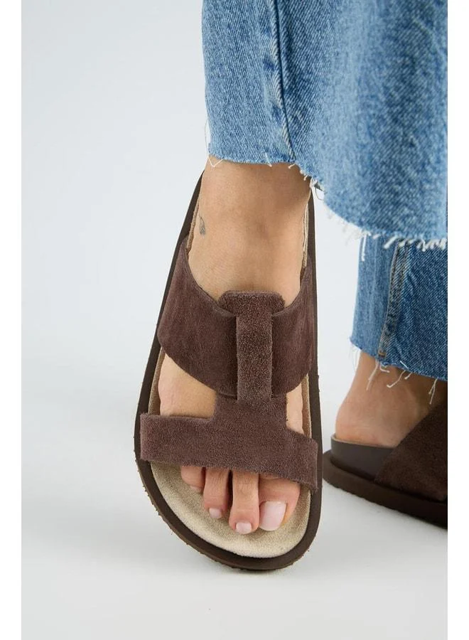 Sabrina Women's Genuine Leather Double-Strap Coffee Slippers