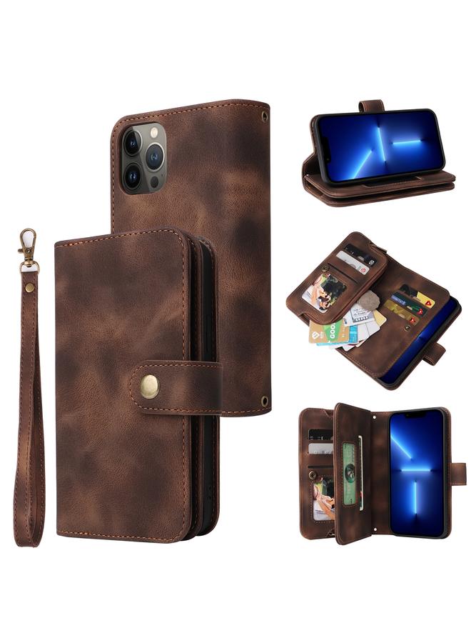 زبون جراب لهاتف iPhone 13 Pro Max متعدد الوظائف بفتحة للبطاقات وسحاب ومحفظة جلدية قابلة للطي - Image 1