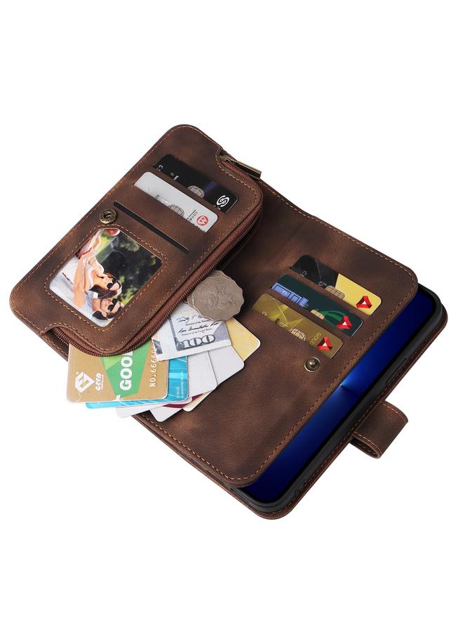 زبون جراب لهاتف iPhone 13 Pro Max متعدد الوظائف بفتحة للبطاقات وسحاب ومحفظة جلدية قابلة للطي - Image 4