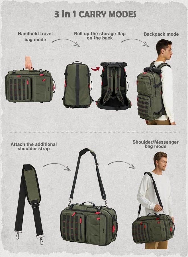 Gonex Travel Backpack Large Nylon 3 in 1 Duffle Bag Vintage Backpack with Convertible Shoulder, Army Green, 3 in 1 Backpack - Image 5