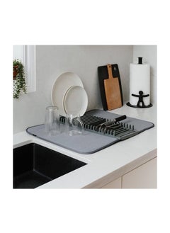 WIDEWINGS Rack and Microfiber Dish Drying Mat, Removable Dish Rack Tray, Dish Rack & Drying Mat for Kitchen Countertop, Sink - Drain and Dry Wine Glasses, Bowls and Dishes  - Image 1