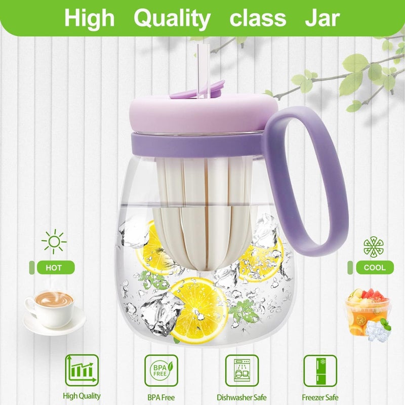 ShipFayda Glass Tumbler with Tea Infuser Water Bottle with Straw for Teen Girls Hiking 500ml Violet Drink Container Bottle Insulators Drink Container for Office Home Party Pack of 1 - Image 5