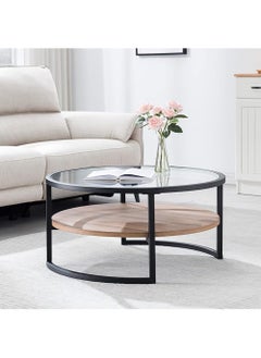 AGD Modern Glass Coffee Table 2 Layers Round Side Table Glass Top for Living Room Office Hotel Hall 70*45 cm  - Image 1