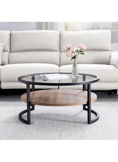 AGD Modern Glass Coffee Table 2 Layers Round Side Table Glass Top for Living Room Office Hotel Hall 70*45 cm  - Image 2