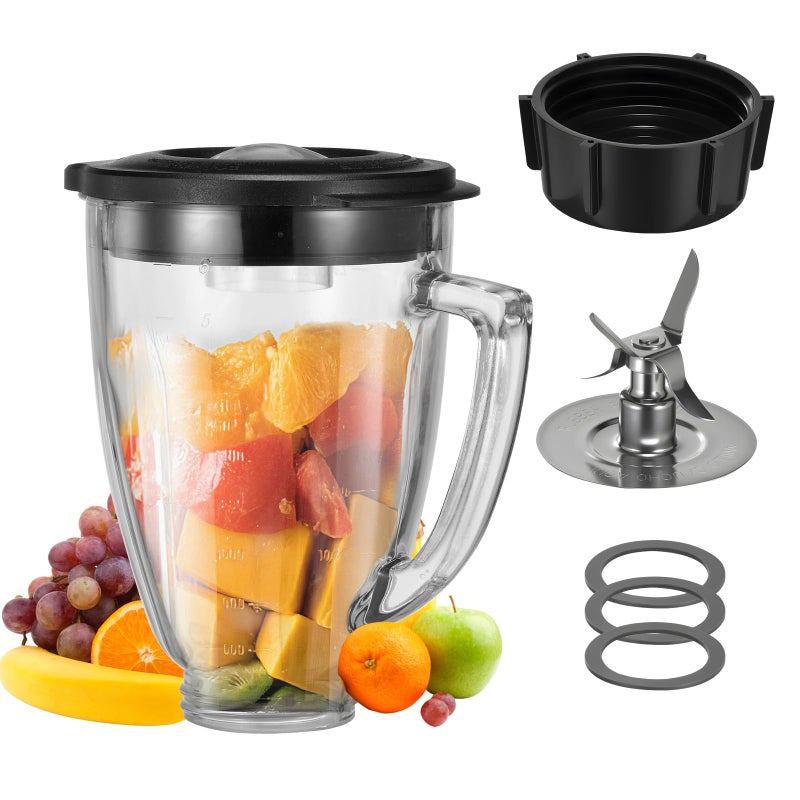 ANABIUP 6 Cup Blender Glass Jar with Bladeï¼ŒIncluding 1 glass jar with lid 1 4fins blade 1 blender jar base 3pcs seal gasket. Replacement Parts for Oster Osterizer (NOT fit Pro, Master or Versa models) - Image 1