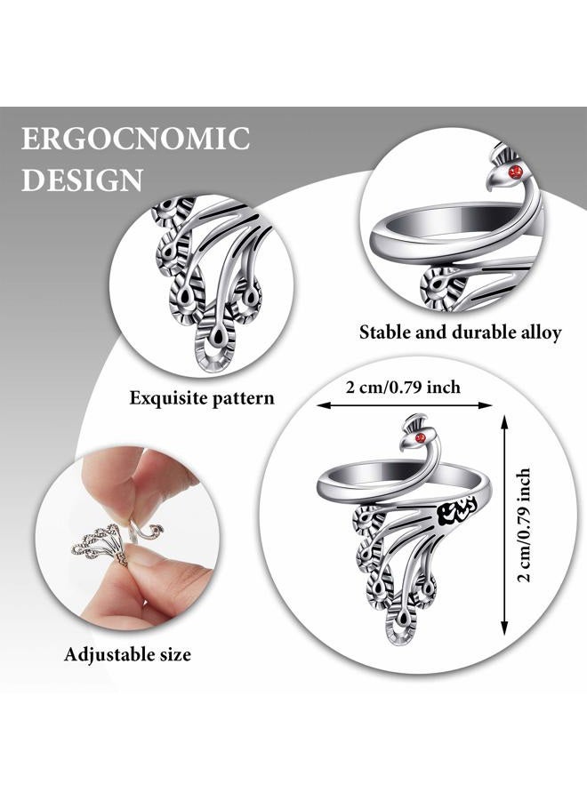 Yaomiao 8 Pieces Knitting Loop Crochet Ring Adjustable Knitting Loop Ring Adjustable Braided Ring Metal Yarn Guide Finger Holder Peacock Open Finger Thimble Finger Crochet Ring Accessories for Crafts - Image 2