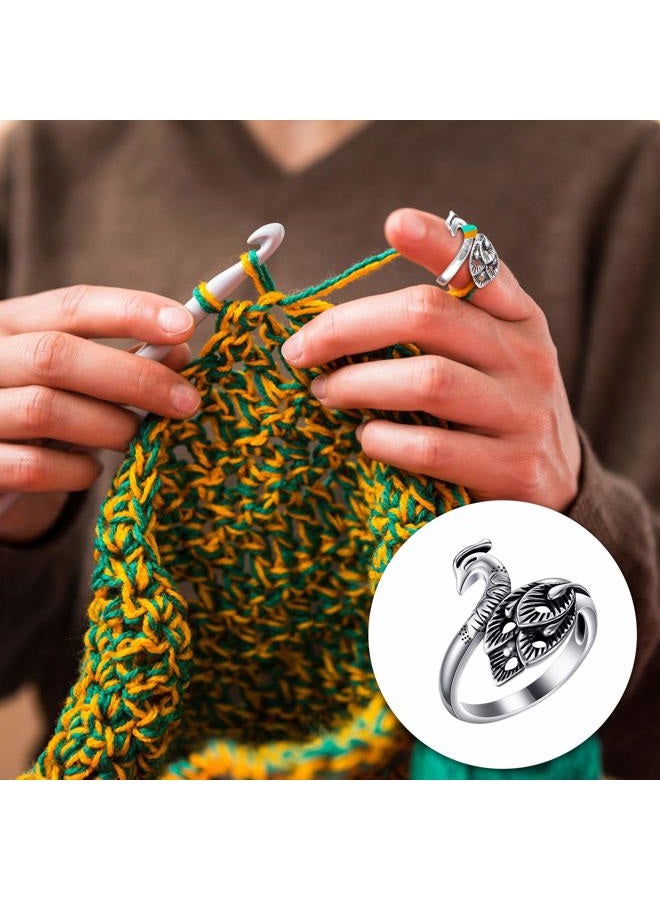 Yaomiao 8 Pieces Knitting Loop Crochet Ring Adjustable Knitting Loop Ring Adjustable Braided Ring Metal Yarn Guide Finger Holder Peacock Open Finger Thimble Finger Crochet Ring Accessories for Crafts - Image 5