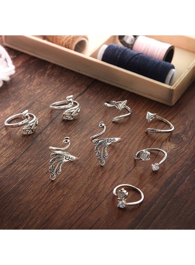 Yaomiao 8 Pieces Knitting Loop Crochet Ring Adjustable Knitting Loop Ring Adjustable Braided Ring Metal Yarn Guide Finger Holder Peacock Open Finger Thimble Finger Crochet Ring Accessories for Crafts - Image 3