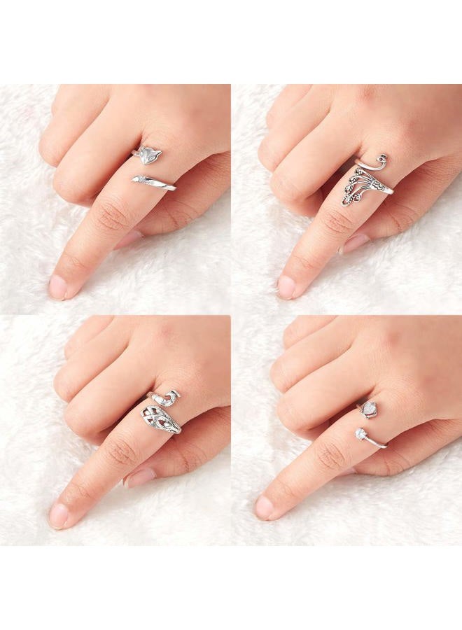 Yaomiao 8 Pieces Knitting Loop Crochet Ring Adjustable Knitting Loop Ring Adjustable Braided Ring Metal Yarn Guide Finger Holder Peacock Open Finger Thimble Finger Crochet Ring Accessories for Crafts - Image 4