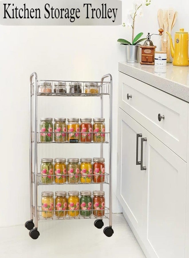 GLOCY 4-Tier Rolling Kitchen Cart, Stainless Steel Storage Rack with Wheels, Multipurpose Utility Organizer for Vegetables, Fruits, Spices, 4 Baskets (Silver) - Image 4