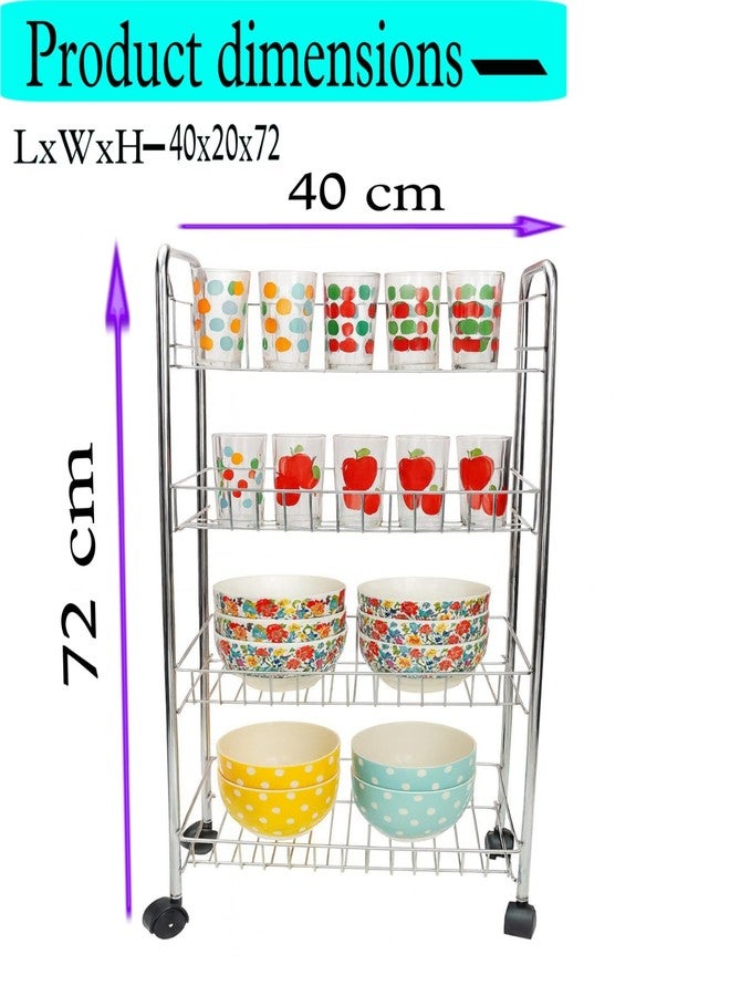 GLOCY 4-Tier Rolling Kitchen Cart, Stainless Steel Storage Rack with Wheels, Multipurpose Utility Organizer for Vegetables, Fruits, Spices, 4 Baskets (Silver) - Image 5