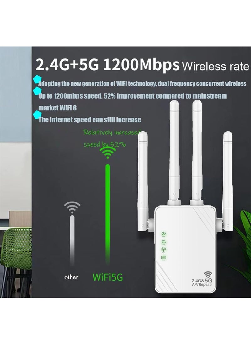 اووكاي [مُحسّن] مُوسّع نطاق واي فاي، 5G، تردد مزدوج، 1200 ميجابت في الثانية، مُضخّم إنترنت صغير الحجم للمنزل، مُكرّر إشارة واي فاي لاسلكي (أبيض)  - Image 2