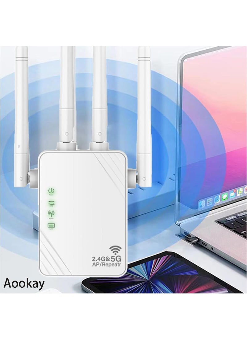 اووكاي [مُحسّن] مُوسّع نطاق واي فاي، 5G، تردد مزدوج، 1200 ميجابت في الثانية، مُضخّم إنترنت صغير الحجم للمنزل، مُكرّر إشارة واي فاي لاسلكي (أبيض)  - Image 3