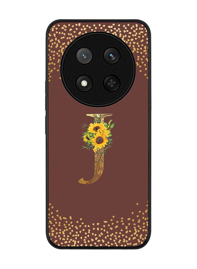 Stylizedd For Honor X9c / Honor Magic7 Lite 5G Case,Slim fit Camera Protection, Shockproof Thin Phone cover  - Custom Floral Monogram - J  (Brown ) - Image 1