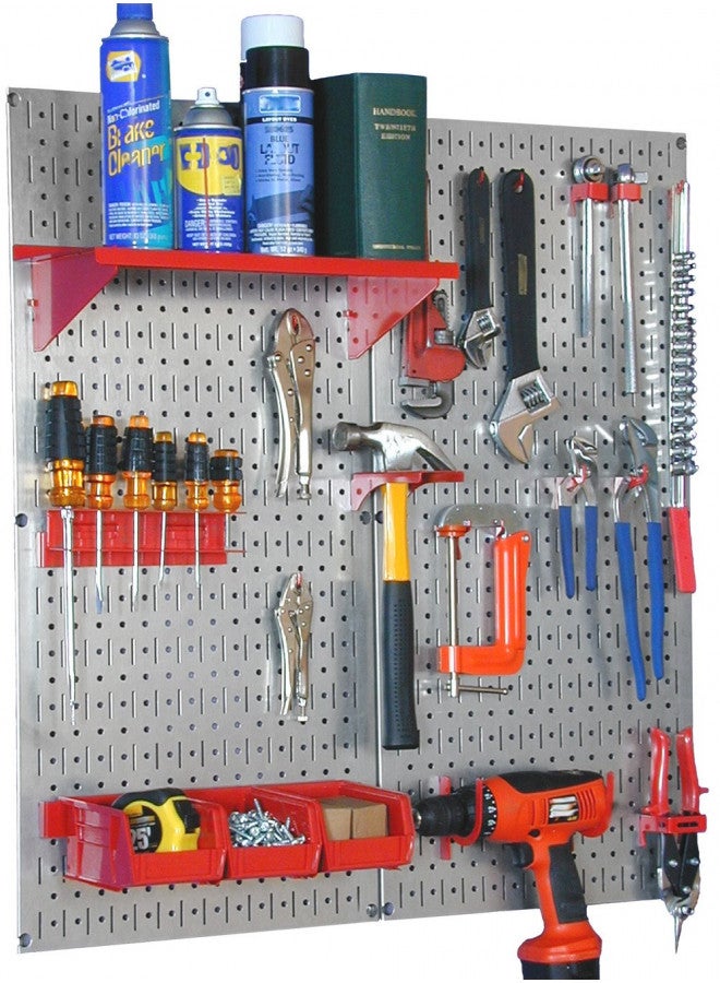 Wall Control 30-WGL-200GVR Galvanized Steel Pegboard Tool Organizer,Galv/Red - Image 1