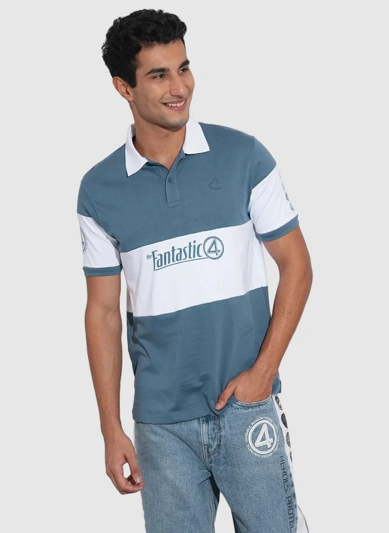 Being Human Colourblocked Printed Polo Collar Pure Cotton T-shirt