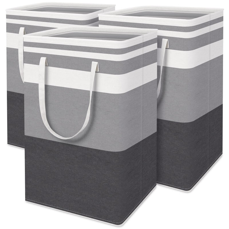 HomeHacks 3Pack Large Laundry Basket75L Each Waterproof Freestanding Laundry Hamper Collapsible Tall Clothes Hamper with Extended Handles for Clothes in the Dorm and FamilyGradient Grey