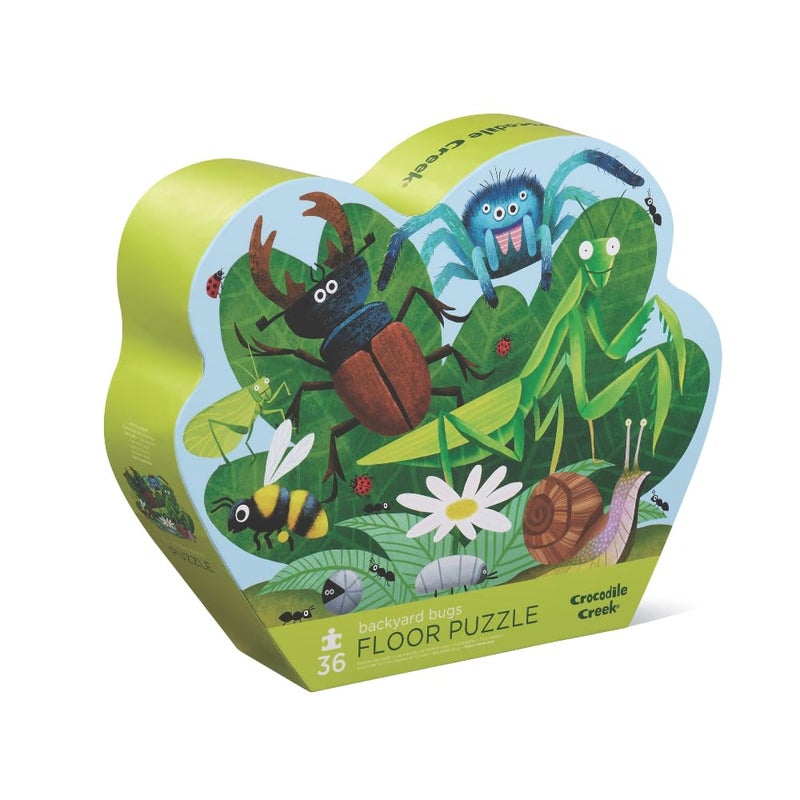 Crocodile Creek 36-Piece Jigsaw Floor Puzzle - Fun Floor Puzzles for Kids Ages 3-5 - Heavy-Duty Shaped Box for Storage - Backyard Bugs - 27" W x 20" H Finished - Image 1