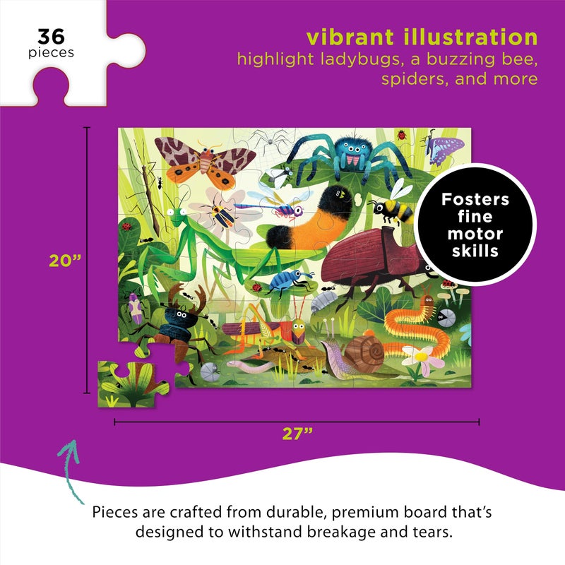 Crocodile Creek 36-Piece Jigsaw Floor Puzzle - Fun Floor Puzzles for Kids Ages 3-5 - Heavy-Duty Shaped Box for Storage - Backyard Bugs - 27" W x 20" H Finished - Image 3