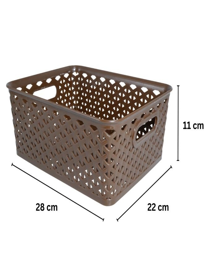 MORVI Libra - 3 With Lid & Handles Multi-Purpose Plastic Storage Basket |Stackable Organizer box for Home, Kitchen,Bathroom,Office|Toys,Clothes,Cosmetics,Pantry & Stationary|Set of 3 | BROWN - Image 2