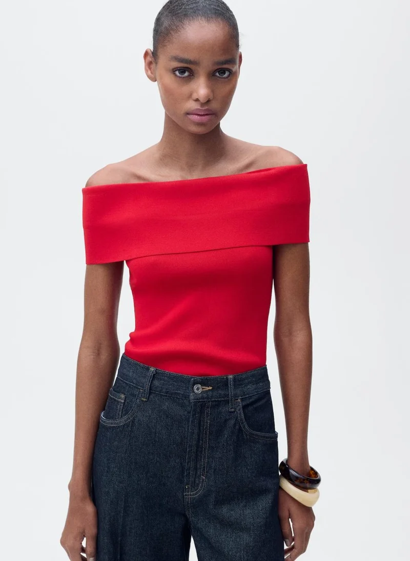 MANGO Off-The-Shoulder Knitted Top