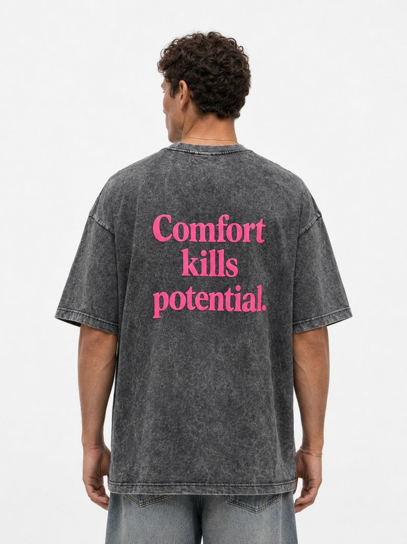 RESPIRE Men's Puffy Print Washed Oversize T-Shirt Black - Image 1