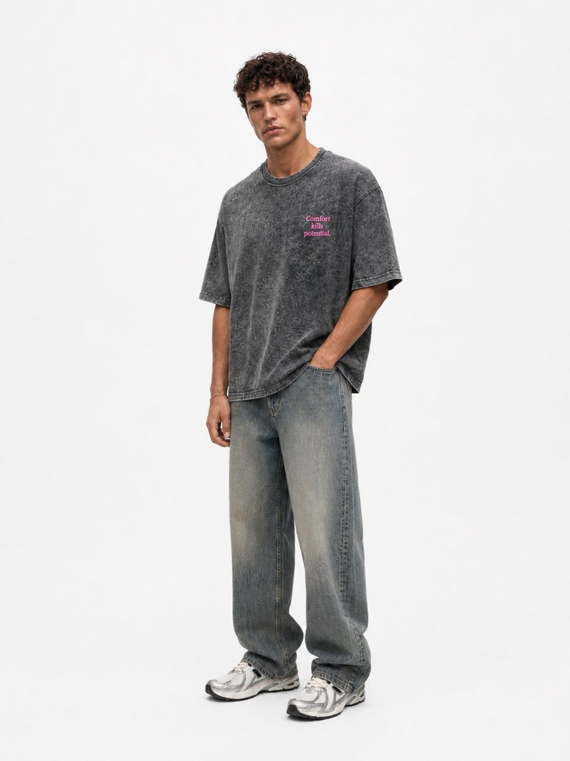 RESPIRE Men's Puffy Print Washed Oversize T-Shirt Black - Image 3