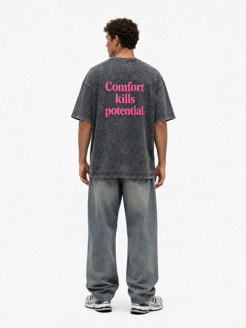 RESPIRE Men's Puffy Print Washed Oversize T-Shirt Black - Image 4