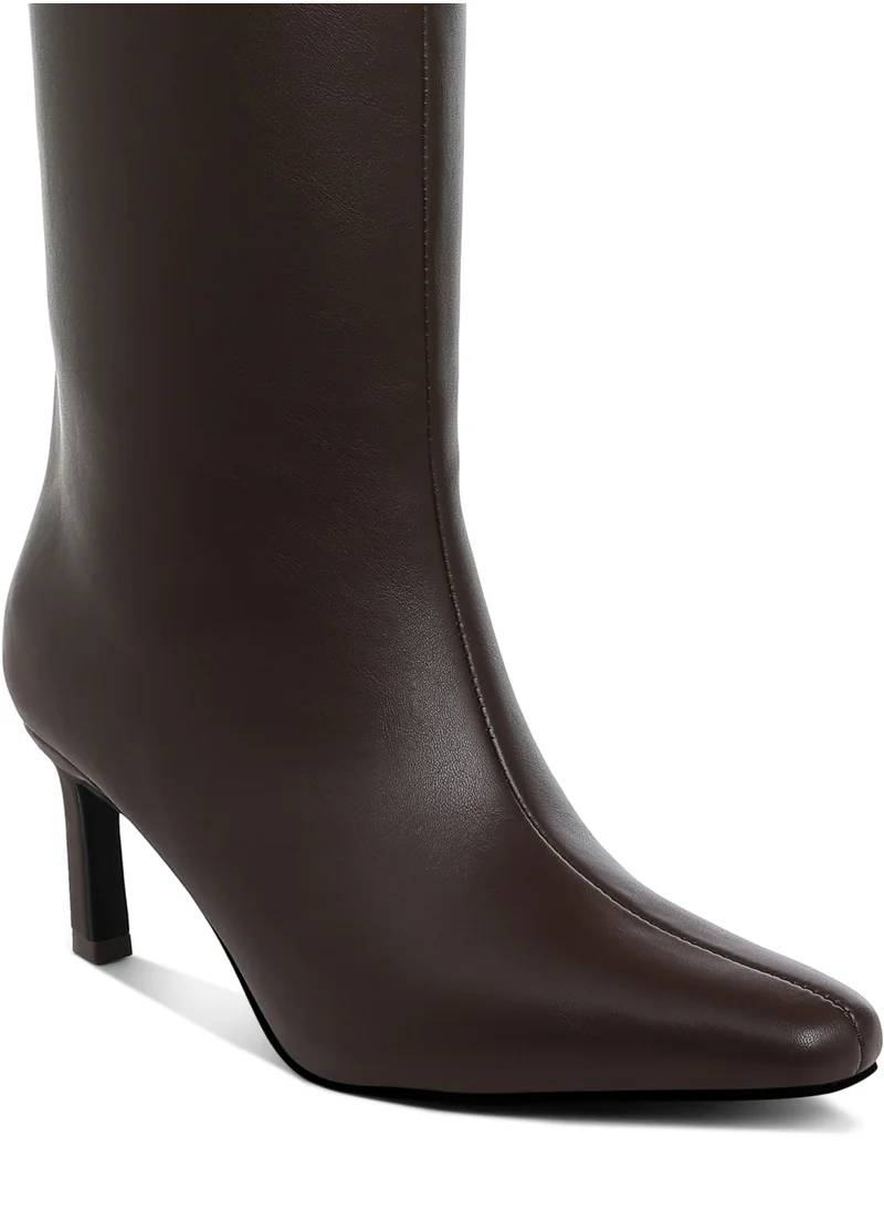 London Rag Kitten Heel Long Boots in Tan