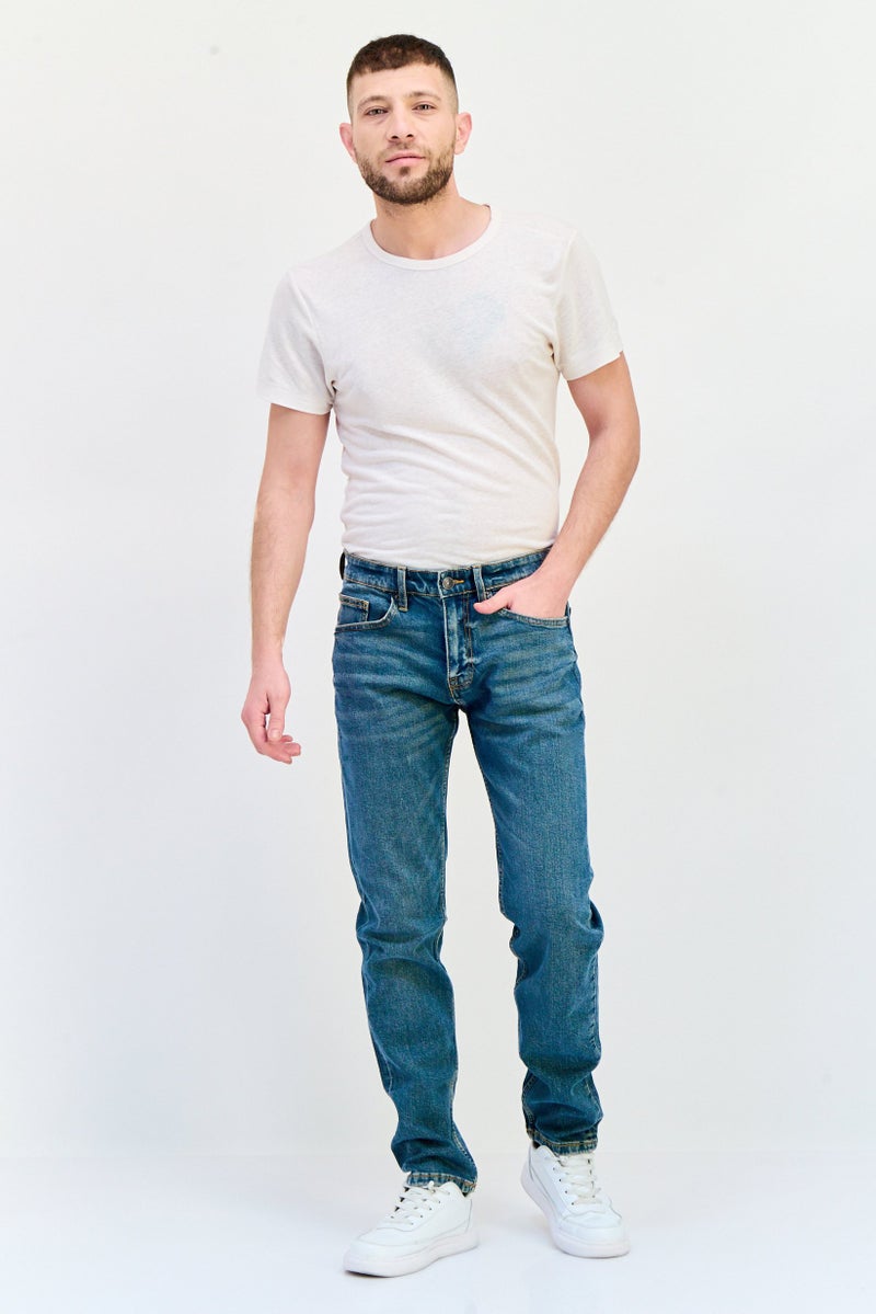 Celio Men Slim Fit Washed Stretchable Denim Jeans, Stone Blue - Image 4