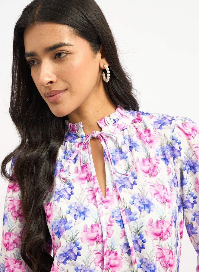 SALT ATTIRE Floral Print Tie-Up Neck Top - Image 4
